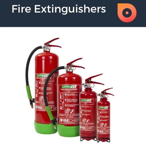 Protective Equipment Fire Extinguishers image with deeplink to fire extinguishers from Firechief and Commander category