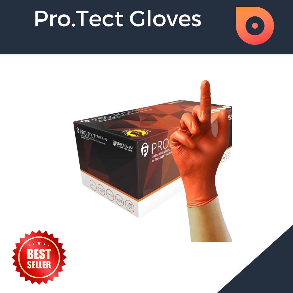 Pro.Tect Orange HD Heavy Duty Nitrile Gloves